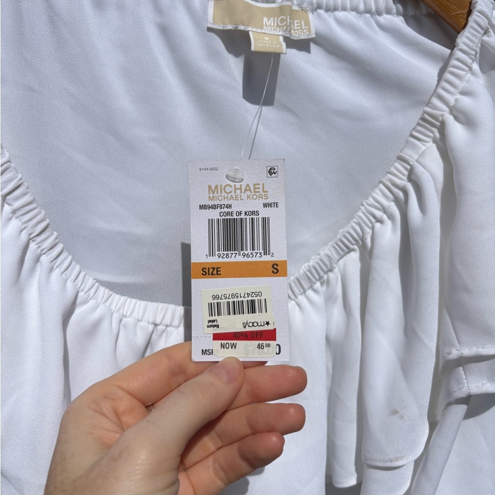 Nwt Michael kors White Ruffled scoop neck Women's Top size small - Picture 4 of 6